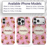 Cute Christmas Puppies Santa Hat on Dusty Pink Custom Name Protective Phone Case Mobile Cover Durable Everyday Smartphone Shock Resistant