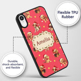 Cute Christmas Puppies Santa Hat on Bright Red Custom Name Protective Phone Case Mobile Cover Durable Everyday Smartphone Shock Resistant
