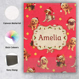 Personalised Name Cute Christmas Puppies Custom  Unique Gift Idea Elegant Feature Canvas Wall Art Print Decor Picture Ready to Hang