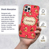 Cute Christmas Puppies Santa Hat on Bright Red Custom Name Protective Phone Case Mobile Cover Durable Everyday Smartphone Shock Resistant