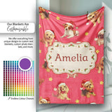Cute Christmas Puppies Santa Hat on Bright Red Background Seamless  Personalised Custom Name Super Soft Fleece Blanket Bed Sofa Throw