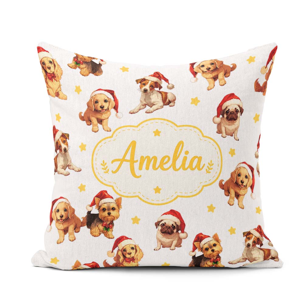 Custom Name Christmas Santa Hat on Soft Grey Background Seamless Square Filled Cushion Throw Pillow Sofa Bed Home Decor Zip Washable UK Made