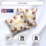 Custom Name Christmas Santa Hat on Soft Grey Background Seamless Square Filled Cushion Throw Pillow Sofa Bed Home Decor Zip Washable UK Made