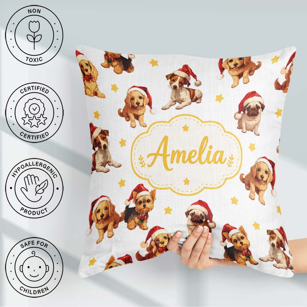 Custom Name Christmas Santa Hat on Soft Grey Background Seamless Square Filled Cushion Throw Pillow Sofa Bed Home Decor Zip Washable UK Made