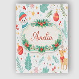 Personalised Name Snowman Reindeer Wreath Winter Christmas Cute Custom  Statement Canvas Wall Art Print Decor Picture Ready to Hang