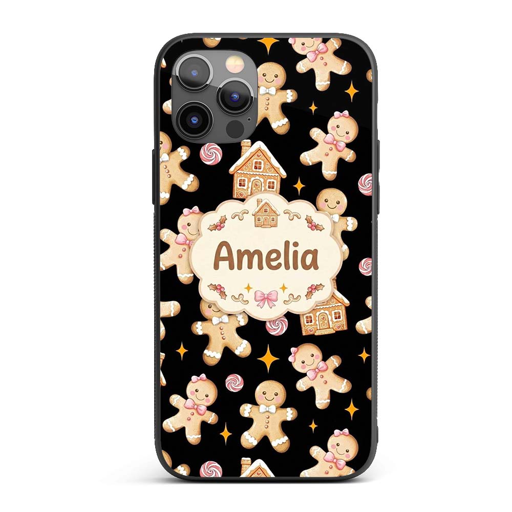 Cute Gingerbread Cookies Candy House on Black Custom Name Protective Phone Case Mobile Cover Durable Everyday Smartphone Shock Resistant