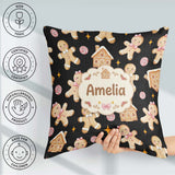 Custom Name Gingerbread Candy House on Black Background Seamless Square Filled Cushion Throw Pillow Sofa Bed Home Decor Zip Washable UK Made