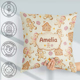 Custom Name Cute Gingerbread Cookies Candy House on Soft Cream Square Filled Cushion Throw Pillow Sofa Bed Home Decor Zip Washable UK Made