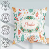 Custom Name Snowman Reindeer Wreath Winter Cute Seamless Pattern Square Filled Cushion Throw Pillow Sofa Bed Home Decor Zip Washable UK Made