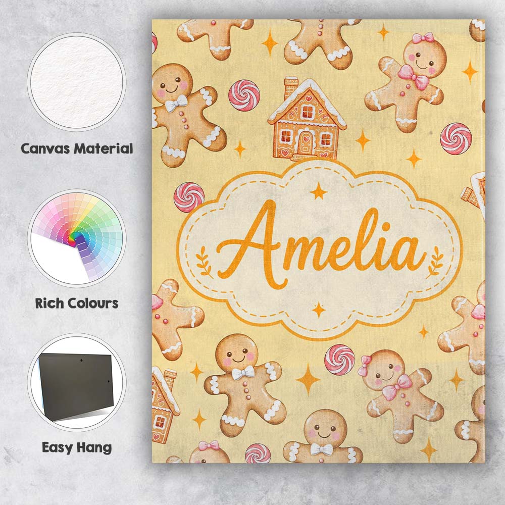 Personalised Name Cute Gingerbread Cookies Custom  Unique Gift Idea Elegant Feature Canvas Wall Art Print Decor Picture Ready to Hang