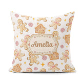 Custom Name Cute Gingerbread Cookies Candy House on Light Grey Square Filled Cushion Throw Pillow Sofa Bed Home Decor Zip Washable UK Made