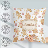 Custom Name Cute Gingerbread Cookies Candy House on Light Grey Square Filled Cushion Throw Pillow Sofa Bed Home Decor Zip Washable UK Made