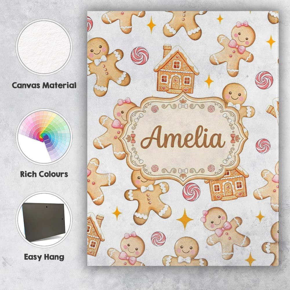 Personalised Name Cute Gingerbread Cookies Custom  Unique Gift Idea Elegant Feature Canvas Wall Art Print Decor Picture Ready to Hang