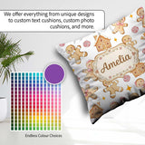 Custom Name Cute Gingerbread Cookies Candy House on Light Grey Square Filled Cushion Throw Pillow Sofa Bed Home Decor Zip Washable UK Made