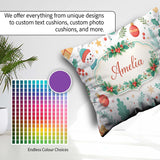 Custom Name Snowman Reindeer Wreath Winter Cute Seamless Pattern Square Filled Cushion Throw Pillow Sofa Bed Home Decor Zip Washable UK Made