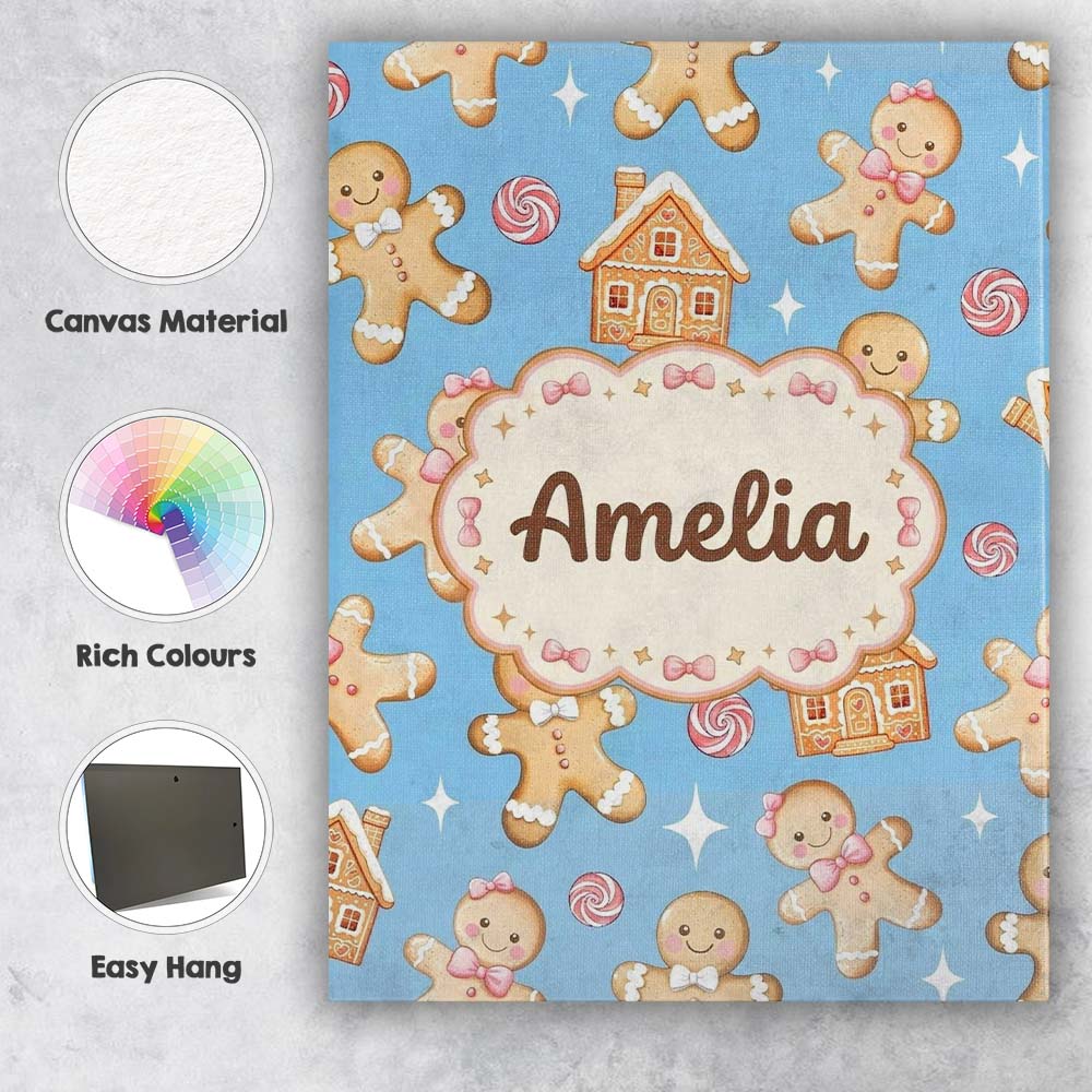 Personalised Name Cute Gingerbread Cookies Custom  Unique Gift Idea Elegant Feature Canvas Wall Art Print Decor Picture Ready to Hang