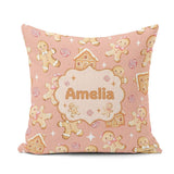 Custom Name Cute Gingerbread Cookies Candy House on Peach Blush Square Filled Cushion Throw Pillow Sofa Bed Home Decor Zip Washable UK Made