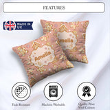 Custom Name Cute Gingerbread Cookies Candy House on Peach Blush Square Filled Cushion Throw Pillow Sofa Bed Home Decor Zip Washable UK Made