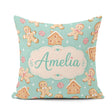 Custom Name Cute Gingerbread Cookies Candy House on Mint Green Square Filled Cushion Throw Pillow Sofa Bed Home Decor Zip Washable UK Made