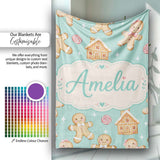 Cute Gingerbread Cookies Candy House on Mint Green Background  Personalised Custom Name Super Soft Fleece Blanket Bed Sofa Throw