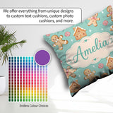 Custom Name Cute Gingerbread Cookies Candy House on Mint Green Square Filled Cushion Throw Pillow Sofa Bed Home Decor Zip Washable UK Made
