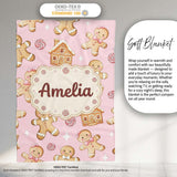 Cute Gingerbread Cookies Candy House on Pastel Pink Background  Personalised Custom Name Super Soft Fleece Blanket Bed Sofa Throw