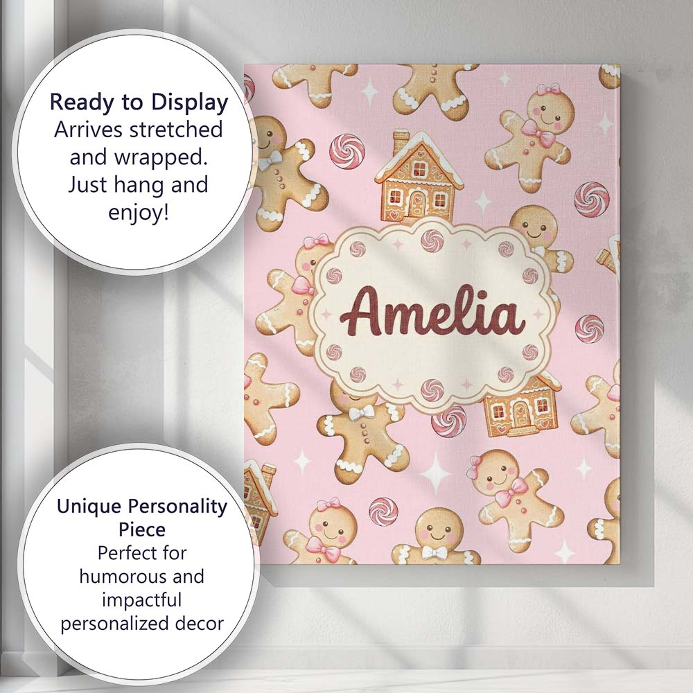 Personalised Name Cute Gingerbread Cookies Custom  Unique Gift Idea Elegant Feature Canvas Wall Art Print Decor Picture Ready to Hang