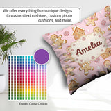 Custom Name Cute Gingerbread Cookies Candy House on Pastel Pink Square Filled Cushion Throw Pillow Sofa Bed Home Decor Zip Washable UK Made