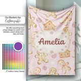 Cute Gingerbread Cookies Candy House on Pastel Pink Background  Personalised Custom Name Super Soft Fleece Blanket Bed Sofa Throw
