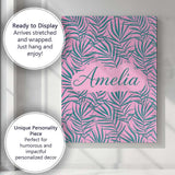 Personalised Name Bold Tropical Leaves Pink Green Abstract Seamless Custom Canvas Wall Art Print Decor Picture Ready to Hang
