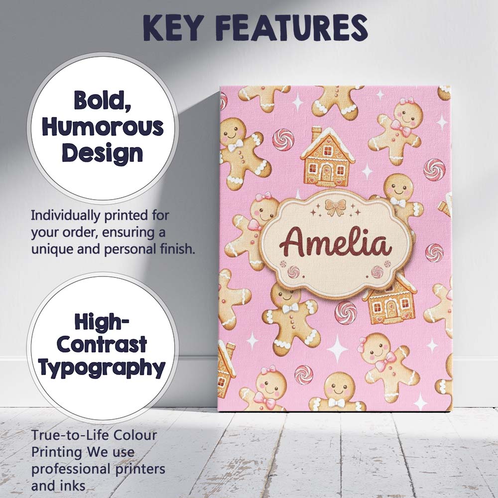 Personalised Name Cute Gingerbread Cookies Custom  Unique Gift Idea Elegant Feature Canvas Wall Art Print Decor Picture Ready to Hang