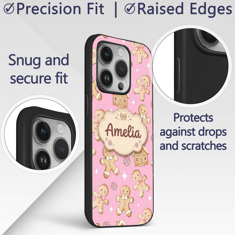 Cute Gingerbread Cookies Candy House on Dusty Custom Name Protective Phone Case Mobile Cover Durable Everyday Smartphone Shock Resistant