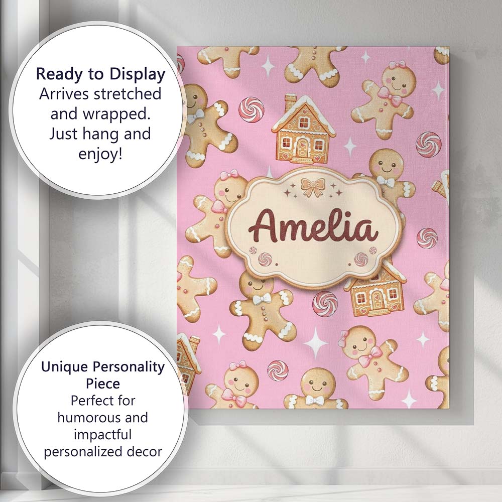 Personalised Name Cute Gingerbread Cookies Custom  Unique Gift Idea Elegant Feature Canvas Wall Art Print Decor Picture Ready to Hang