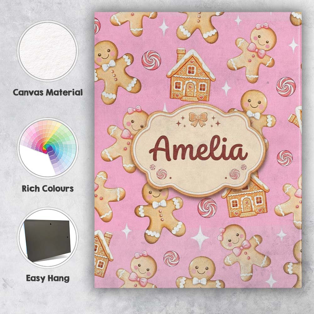 Personalised Name Cute Gingerbread Cookies Custom  Unique Gift Idea Elegant Feature Canvas Wall Art Print Decor Picture Ready to Hang