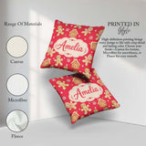 Custom Name Cute Gingerbread Cookies Candy House on Festive Red Square Filled Cushion Throw Pillow Sofa Bed Home Decor Zip Washable UK Made