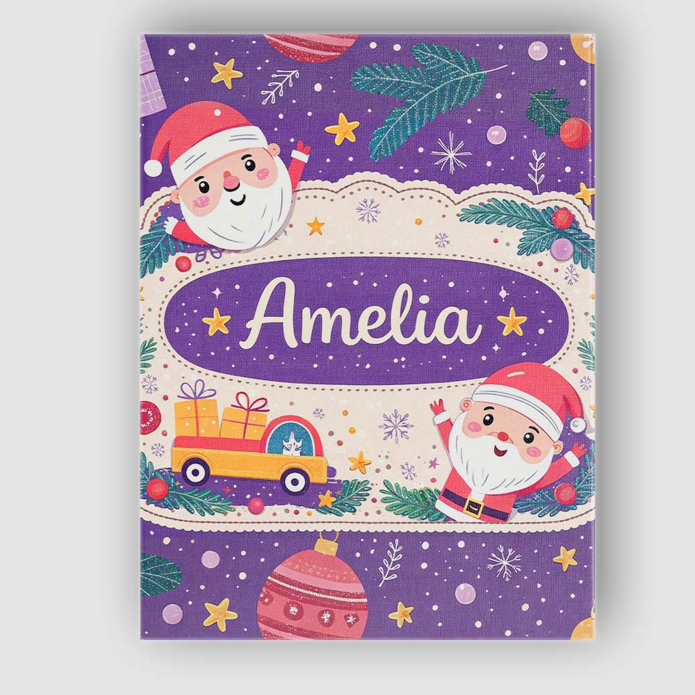Personalised Name Santa Sleigh Gifts Purple Christmas Festive Custom Contemporary Display Canvas Wall Art Print Decor Picture Ready to Hang