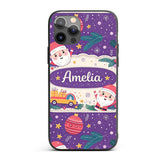 Santa Sleigh Gifts Purple Christmas Festive Printed Design Custom Name Protective Phone Case Mobile Cover Durable Smartphone Shock Resistant