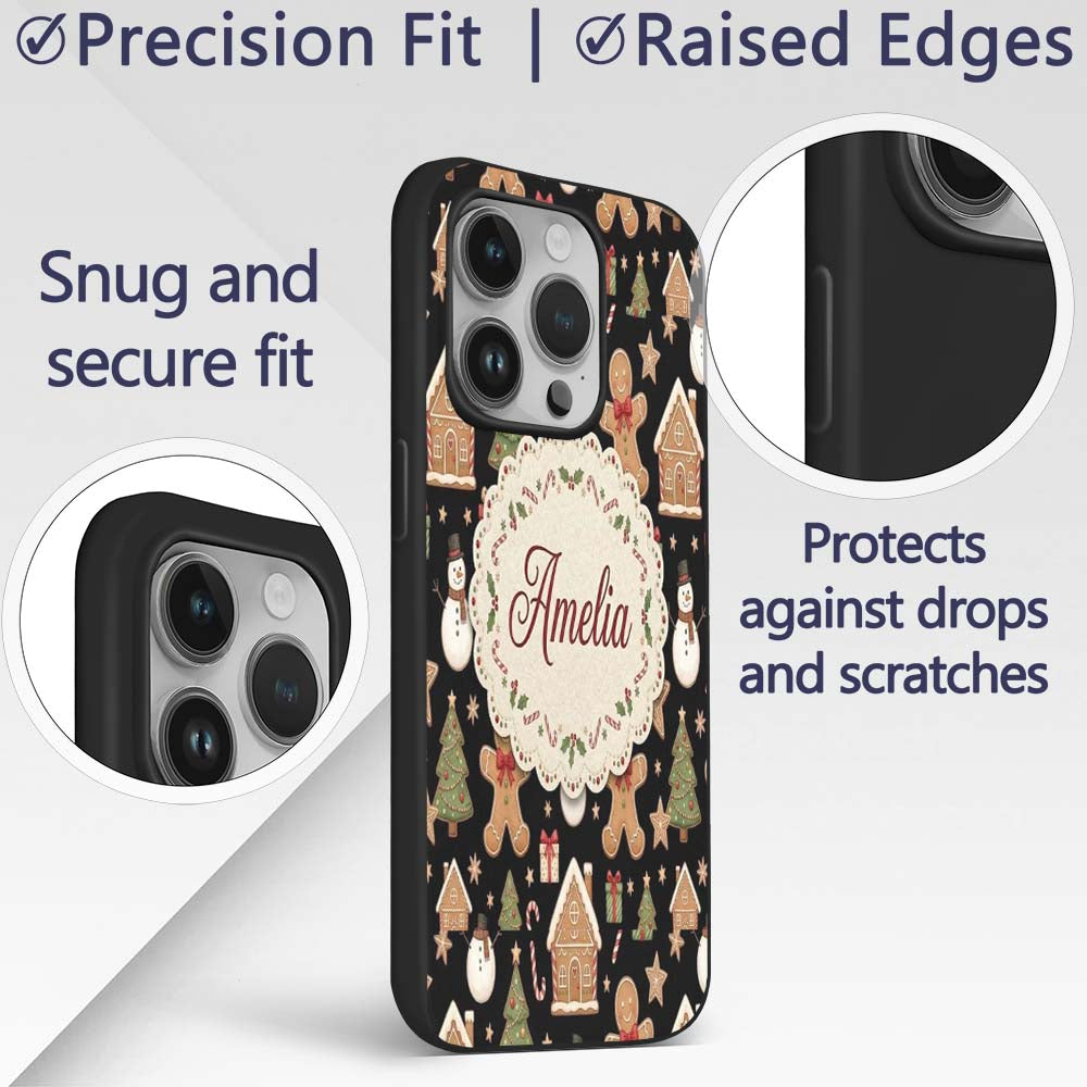 Christmas Gingerbread Man Tree Gift Snowman on Custom Name Protective Phone Case Mobile Cover Durable Everyday Smartphone Shock Resistant