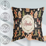 Custom Name Christmas Gingerbread Man Tree Gift Snowman on Black Square Filled Cushion Throw Pillow Sofa Bed Home Decor Zip Washable UK Made