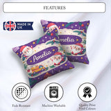 Custom Name Santa Sleigh Gifts Purple Christmas Festive Seamless Square Filled Cushion Throw Pillow Sofa Bed Home Decor Zip Washable UK Made