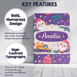 Personalised Name Santa Sleigh Gifts Purple Christmas Festive Custom Contemporary Display Canvas Wall Art Print Decor Picture Ready to Hang