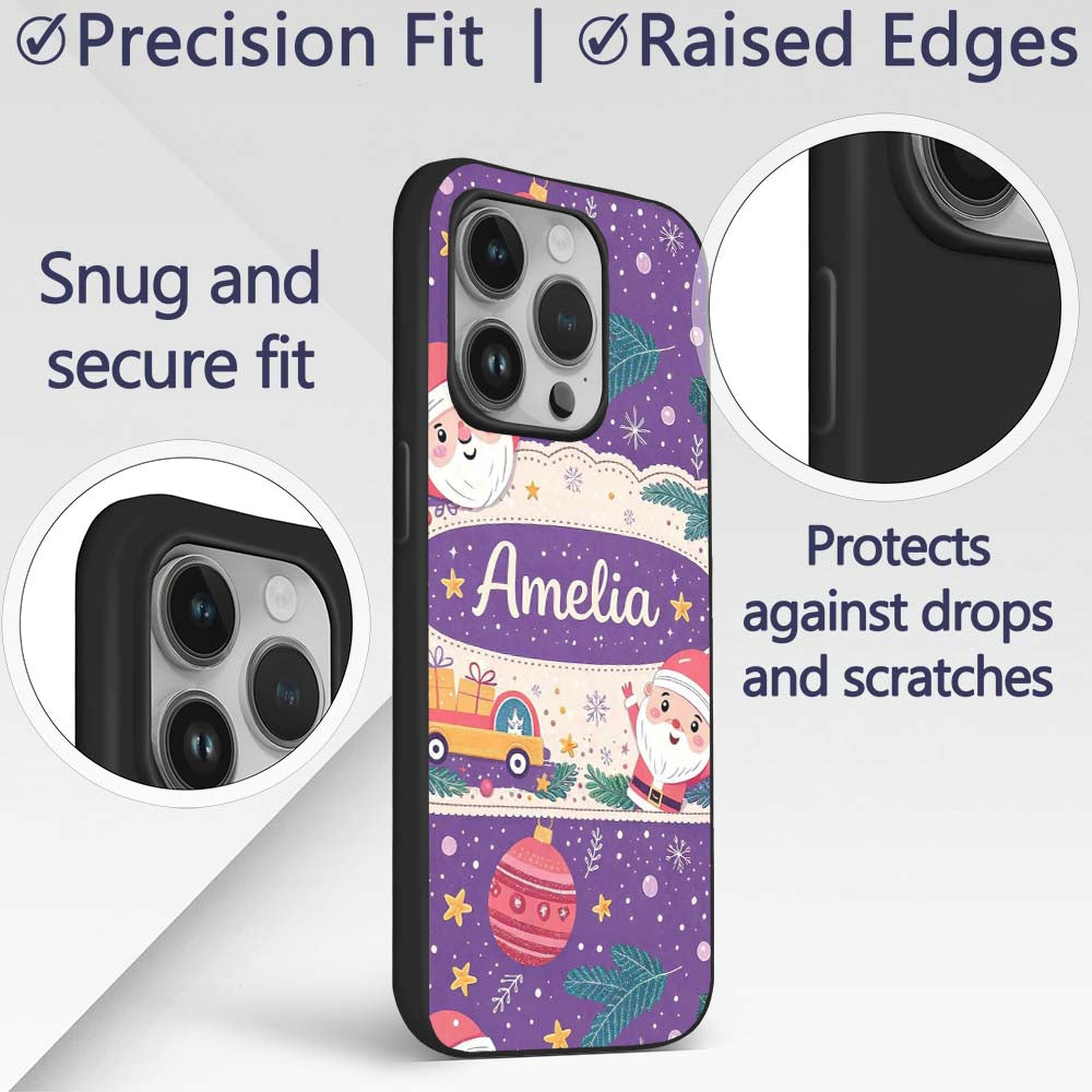 Santa Sleigh Gifts Purple Christmas Festive Printed Design Custom Name Protective Phone Case Mobile Cover Durable Smartphone Shock Resistant