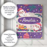 Personalised Name Santa Sleigh Gifts Purple Christmas Festive Custom Contemporary Display Canvas Wall Art Print Decor Picture Ready to Hang