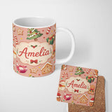 Personalized Custom Name Cute Christmas Gingerbread Man Tree Gift Snowman on Peach 11oz Ceramic Coffee Tea Mug White Large Handle