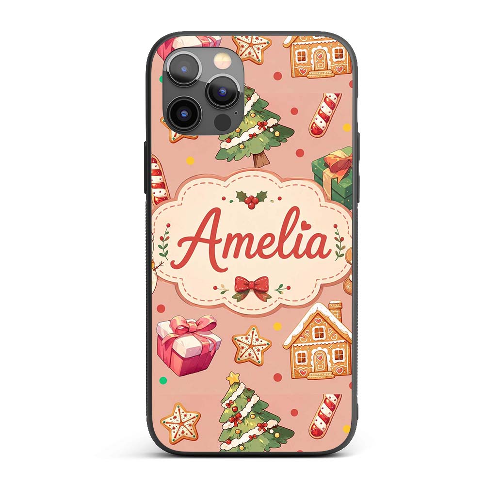 Cute Christmas Gingerbread Man Tree Gift Snowman Custom Name Protective Phone Case Mobile Cover Durable Everyday Smartphone Shock Resistant