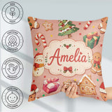 Custom Name Cute Christmas Gingerbread Man Tree Snowman on Peach Square Filled Cushion Throw Pillow Sofa Bed Home Decor Zip Washable UK Made