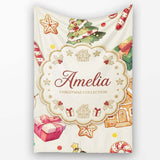 Cute Christmas Gingerbread Man Tree Gift Snowman on Cream  Personalised Custom Name Super Soft Fleece Blanket Bed Sofa Throw