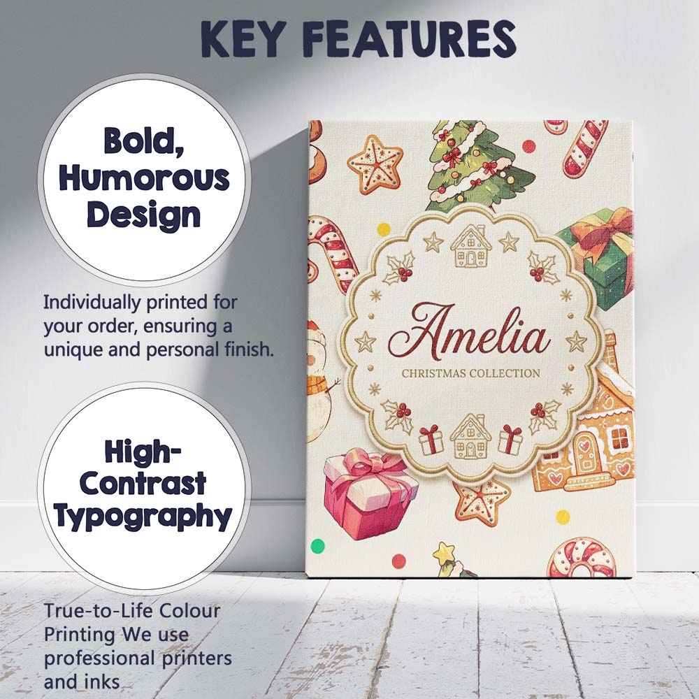 Personalised Name Cute Christmas Gingerbread Custom Bespoke  Contemporary Display Canvas Wall Art Print Decor Picture Ready to Hang