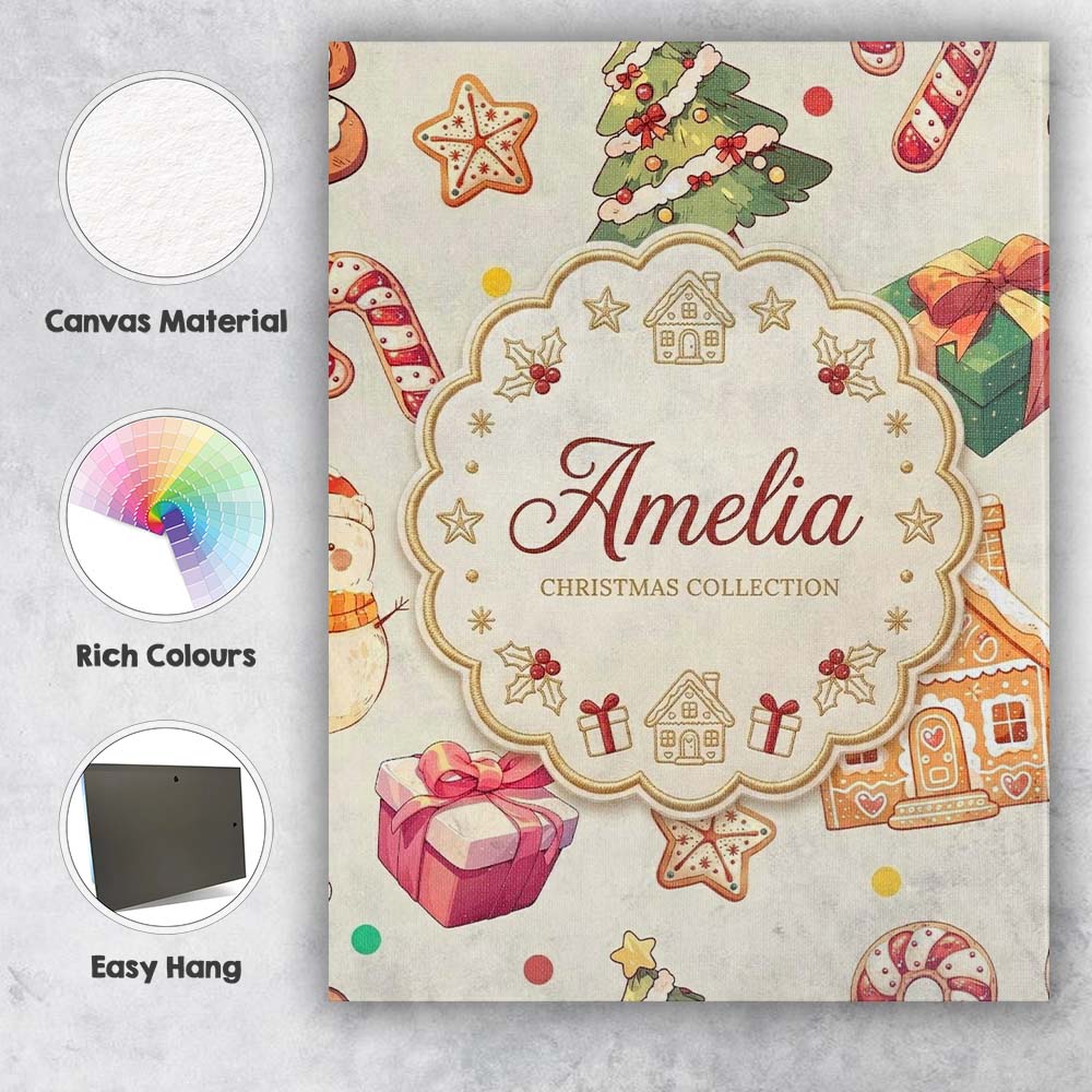 Personalised Name Cute Christmas Gingerbread Custom Bespoke  Contemporary Display Canvas Wall Art Print Decor Picture Ready to Hang
