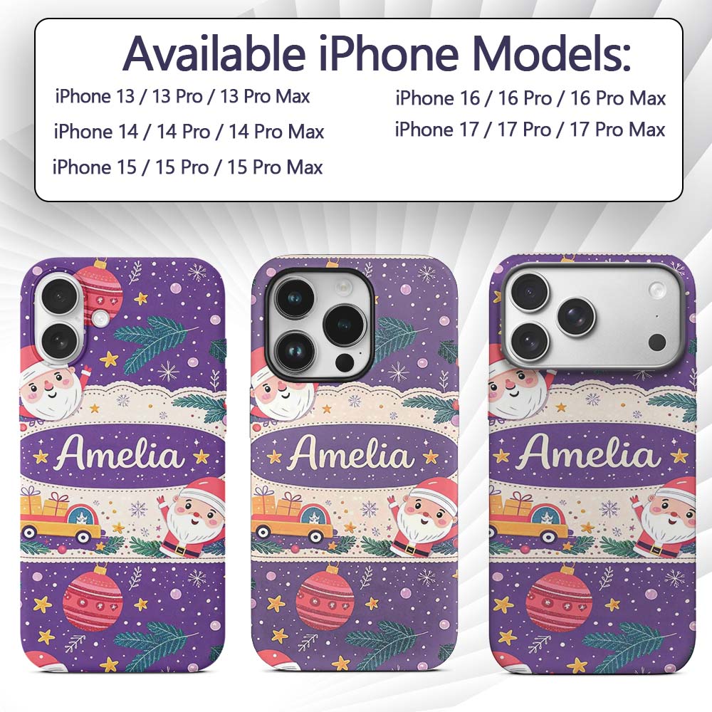 Santa Sleigh Gifts Purple Christmas Festive Printed Design Custom Name Protective Phone Case Mobile Cover Durable Smartphone Shock Resistant